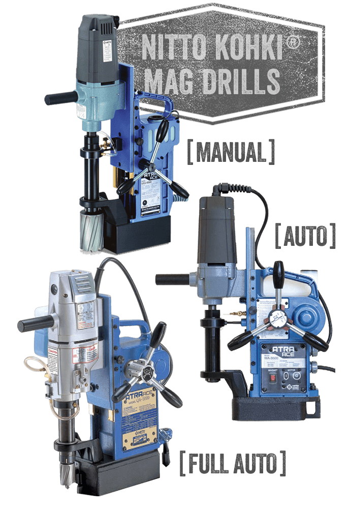 Gulf States Saw & Machine Co. offers Nitto Kohki Magnetic Drills in manual, auto and full auto configurations.