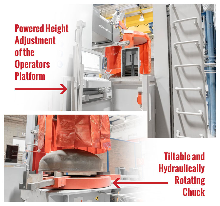 Voortman MO Classic Series Powered Height Adjustment Of The Operators Platform and Tiltable Hydraulically Rotating Chuck.